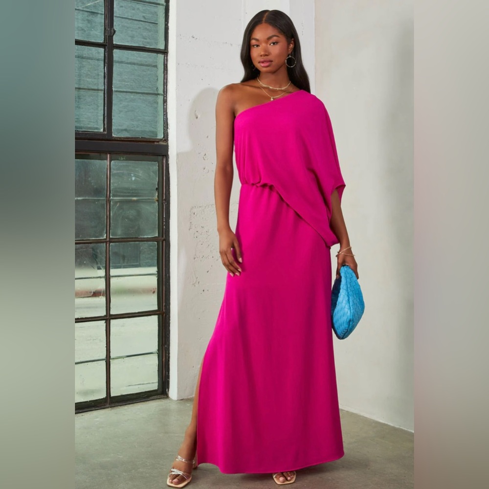 VICI retail fuschia pink one shoulder draped king dress